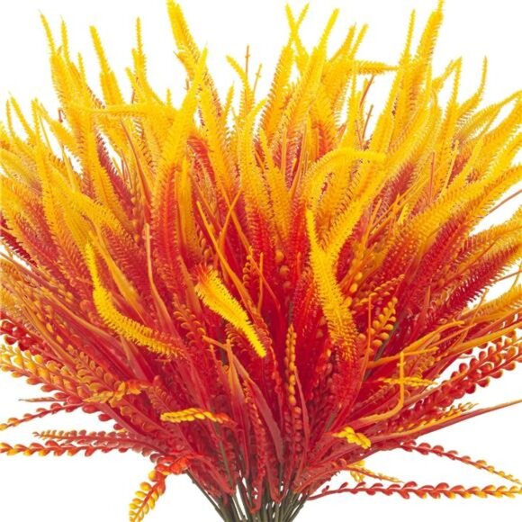 10 Bundles Artificial Fall Flowers for Outdoors Fake Plants UV Resistant Plastic - Picture 1 of 8